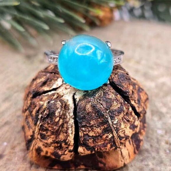 Nature Icy Amazonite Round Stone Adjustable Ring - Picture 1 of 9